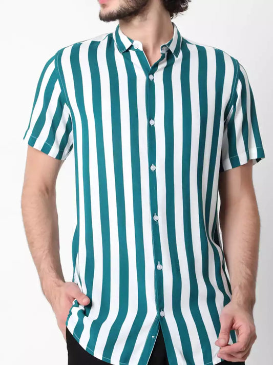 lining Pattern Blue Color Men's printed Cotton Casual Shirt Half Sleeve available on RoscoeShirts