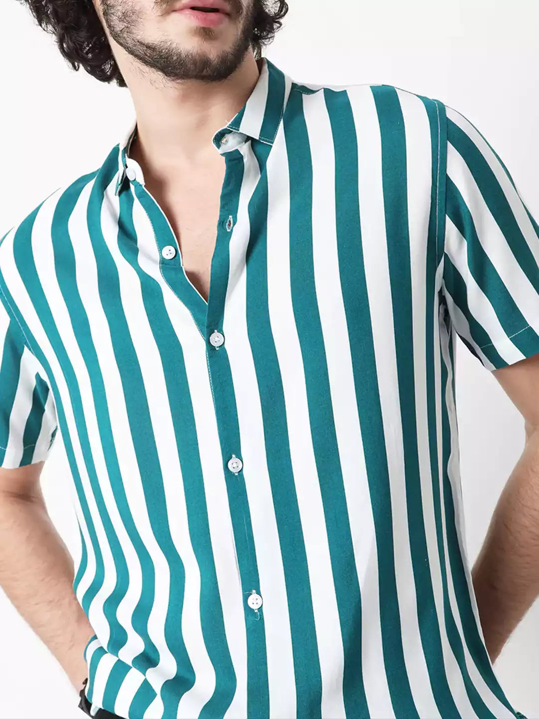 lining Pattern Blue Color Men's printed Cotton Casual Shirt Half Sleeve available on RoscoeShirts