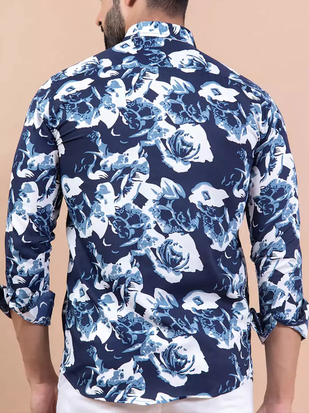 Rose Printed Blue Color Men's Cotton printed Casual Shirt Half Sleeve available on RoscoeShirts