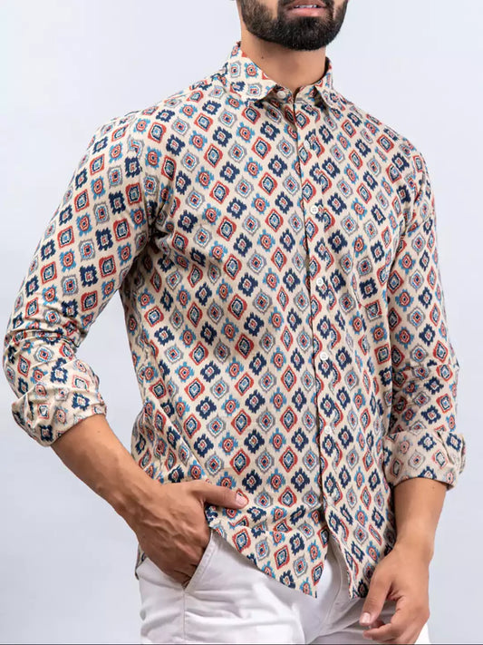 White Square and Maroon Color Men's Printed Cotton Casual Shirt Half Sleeve available on RoscoeShirts