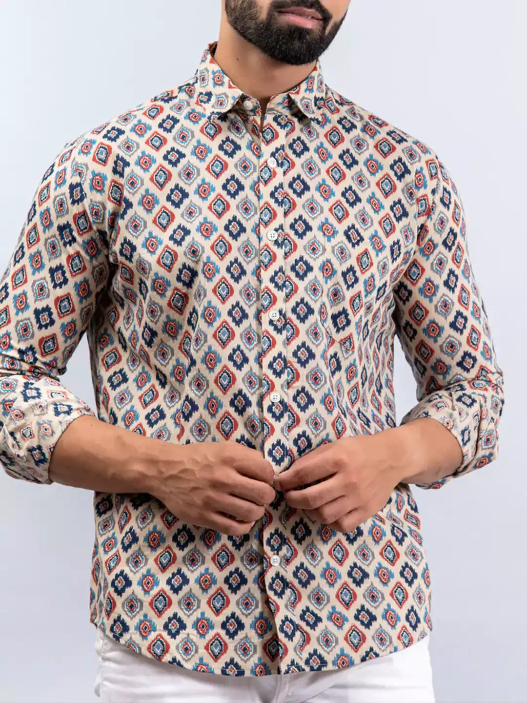 White Square and Maroon Color Men's Printed Cotton Casual Shirt Half Sleeve available on RoscoeShirts