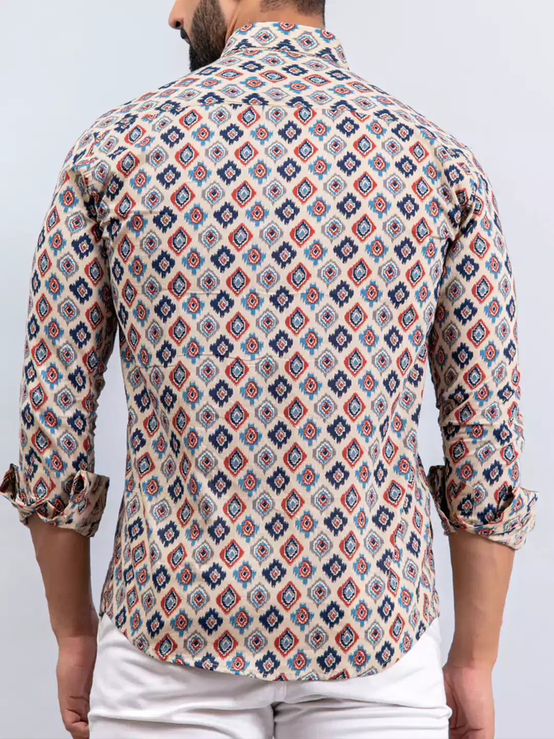 White Square and Maroon Color Men's Printed Cotton Casual Shirt Half Sleeve available on RoscoeShirts