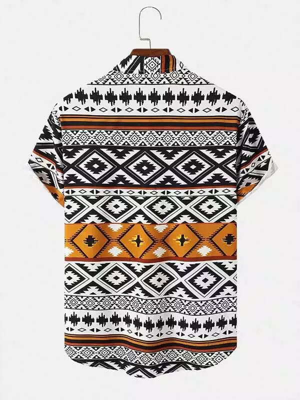 Yellow White Mandala Beach and casual Multicolor Printed Shirt Cotton Material Half Sleeves Mens