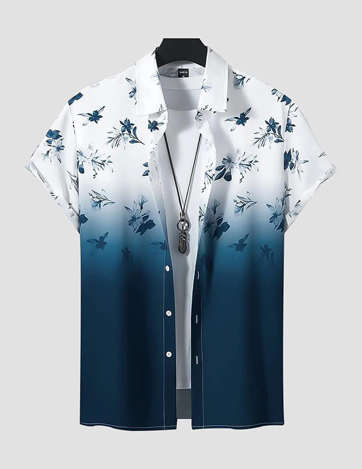 Blue and White Flower Design printed Cotton Material Beach Wear Half Sleeves Shirt for Men