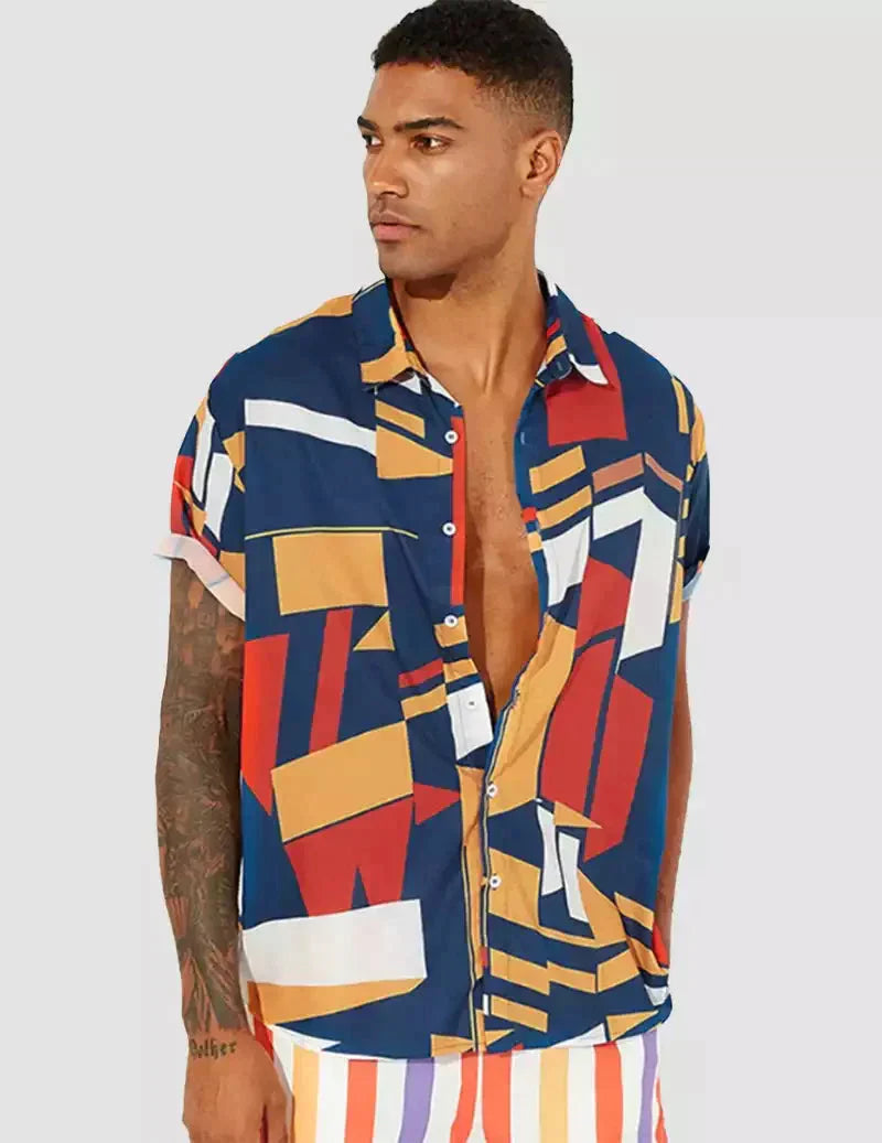 Men Beach Loose Vintage Short Sleeve Printed Casual Shirts RoscoeShirts