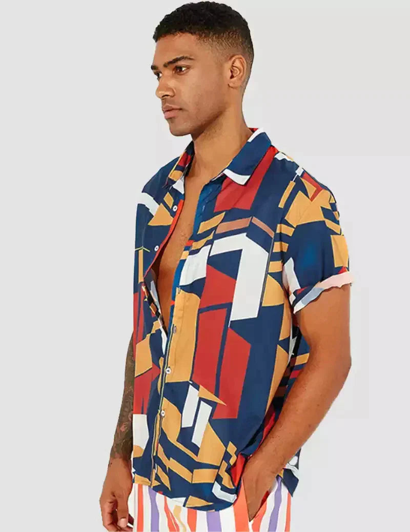 Men Beach Loose Vintage Short Sleeve Printed Casual Shirts RoscoeShirts