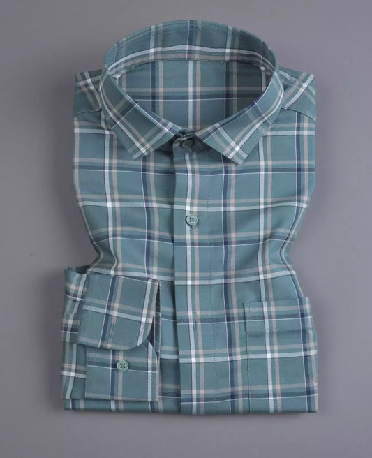 Men's Full Sleeves Checks Shirt Premium Collection Cotton Fabric Green Color