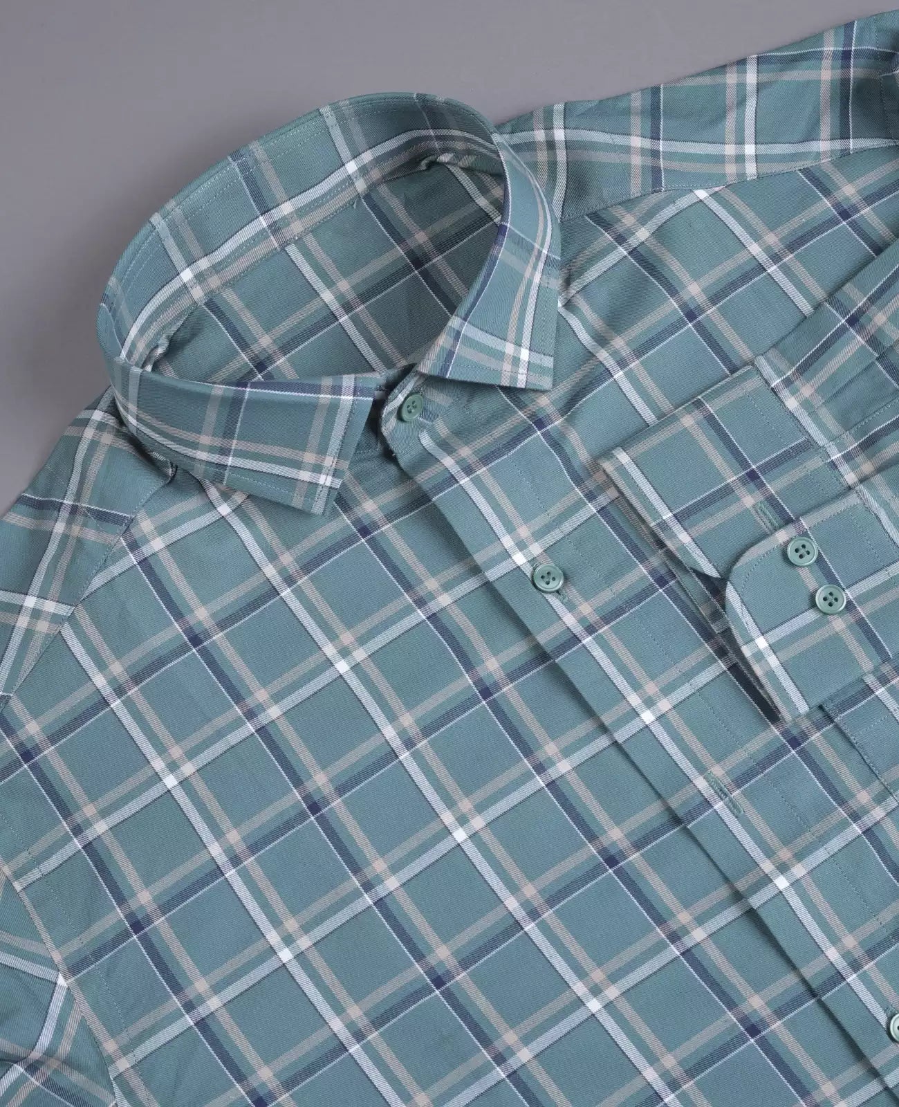 Men's Full Sleeves Checks Shirt Premium Collection Cotton Fabric Green Color