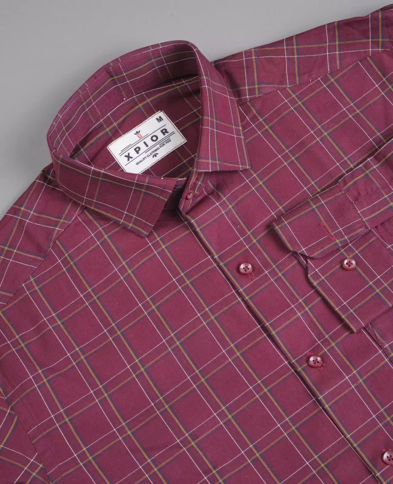 Men's Full Sleeves Checks Shirt Premium Collection Cotton Fabric Dark Pink