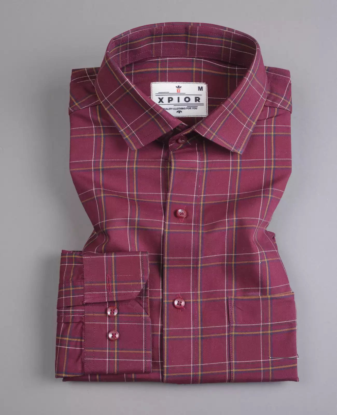 Men's Full Sleeves Checks Shirt Premium Collection Cotton Fabric Dark Pink