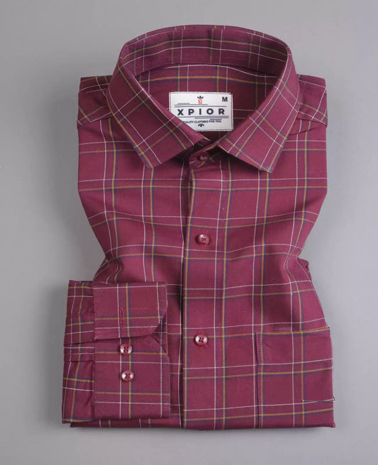Men's Full Sleeves Checks Shirt Premium Collection Cotton Fabric Dark Pink