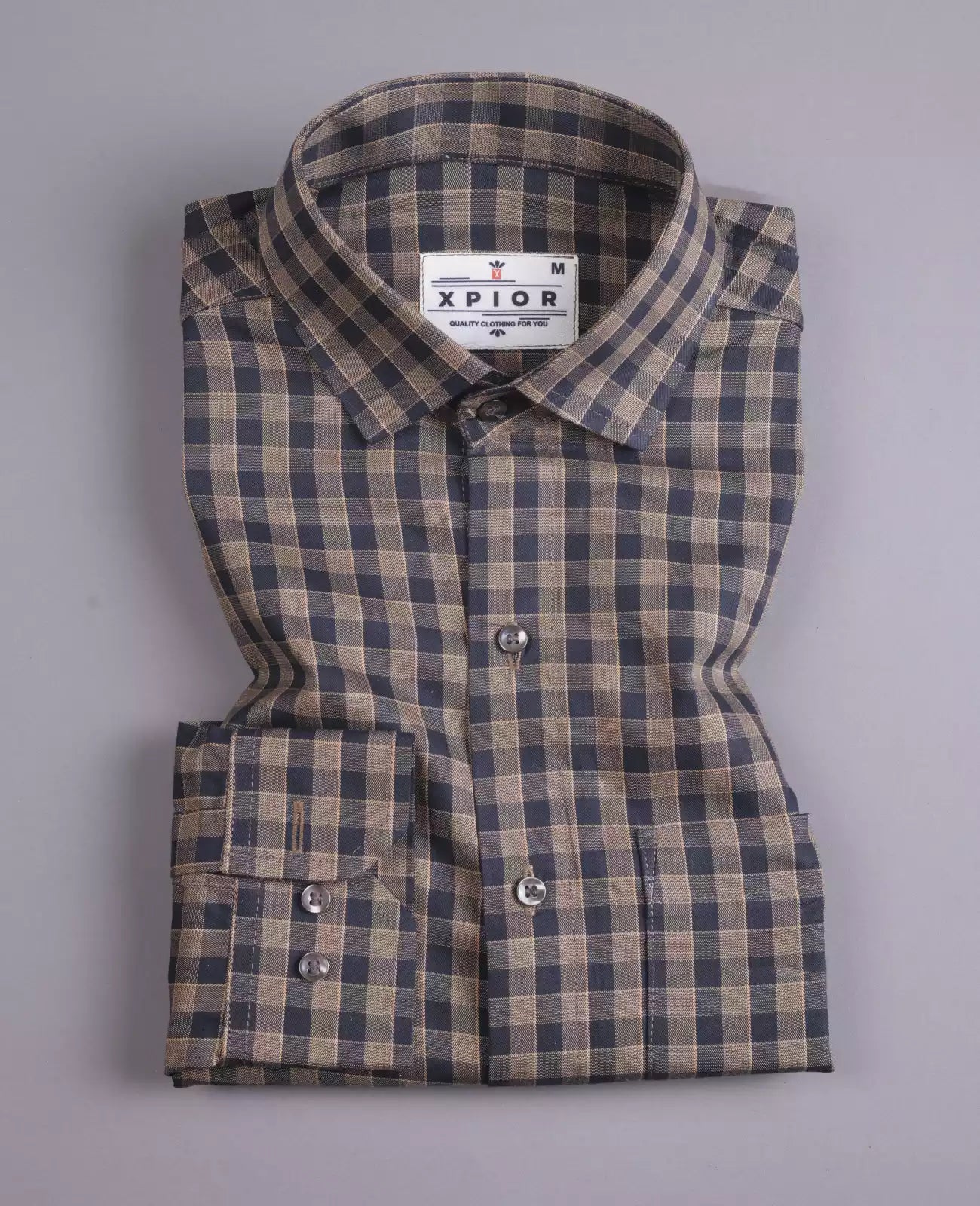 Men's Full Sleeves Mini Checks Shirt Premium Collection Cotton Fabric Peach