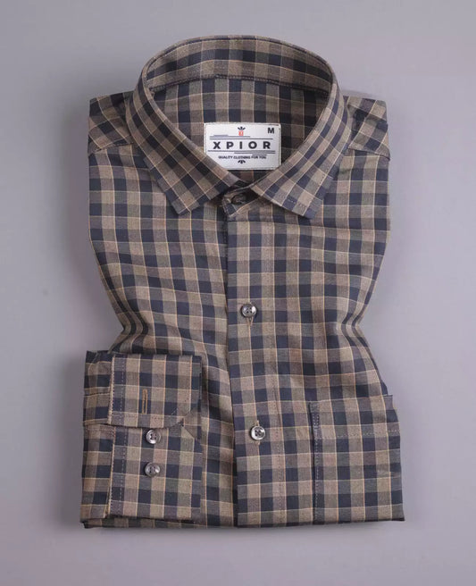 Men's Full Sleeves Mini Checks Shirt Premium Collection Cotton Fabric Peach